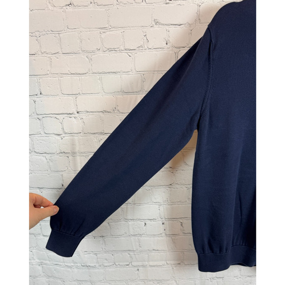 LACOSTE 100% cotton dark blue logo mens knit V-neck sweater pullover size M - Picture 5 of 6